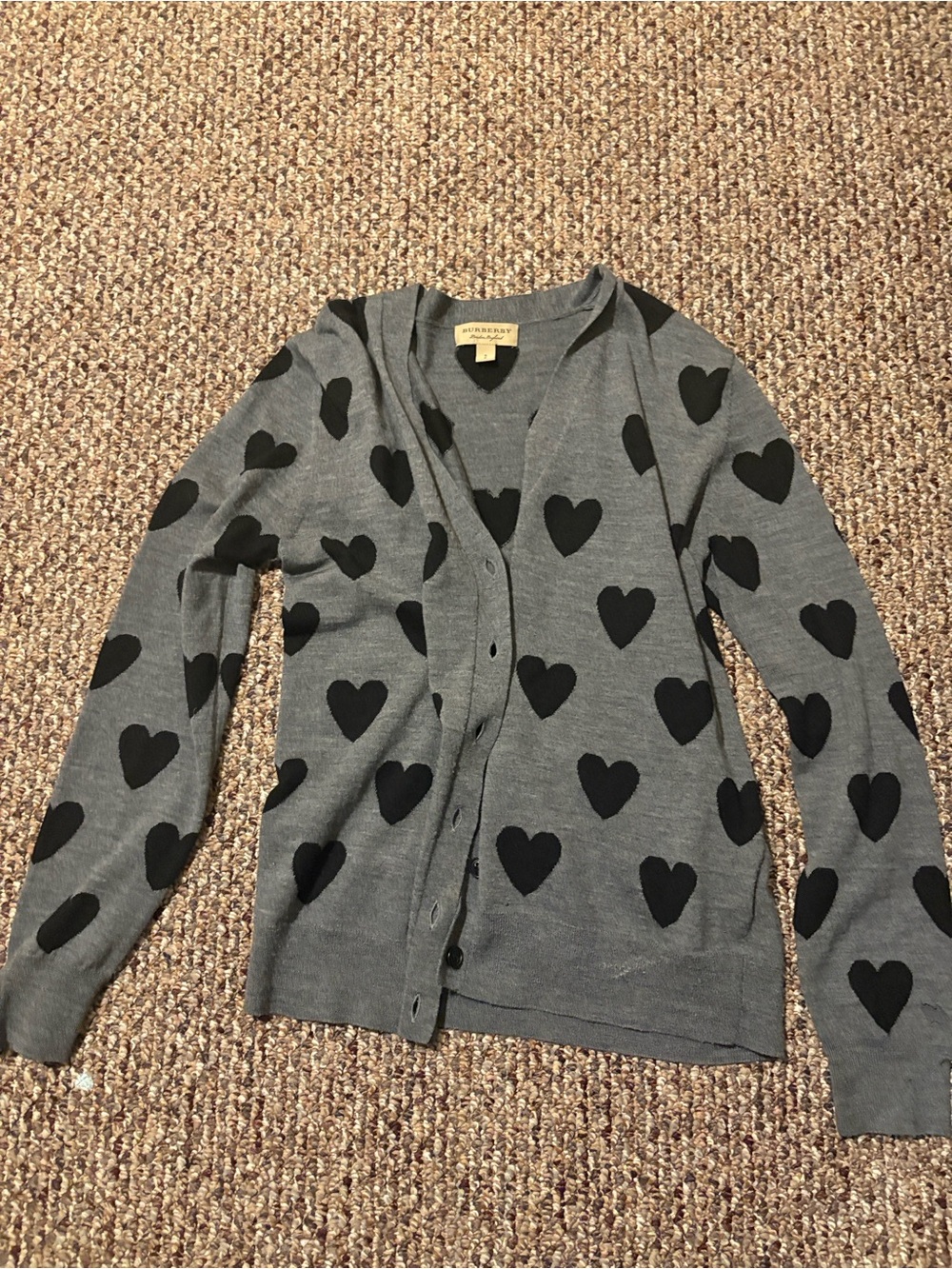 Burberry Merino Wool Graphic Print Heart Sweater Cardigan s - Picture 3 of 8